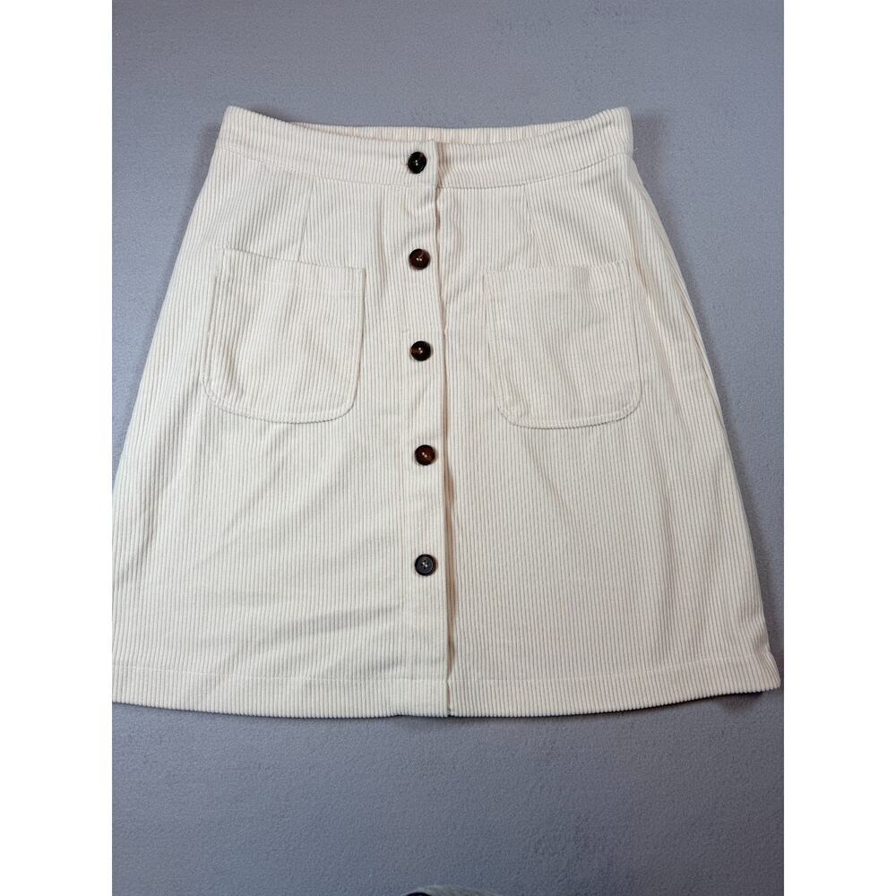 Cream Corduroy Mini Skirt Button Front Patch Pockets Women's Medium NWOT